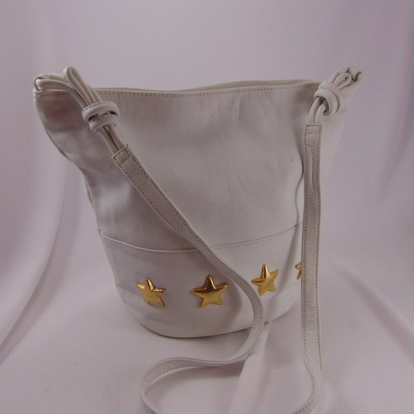 I. Magnin Design Studio White Leather w/Gold Stars Crossbody Bag - Picture 2 of 16
